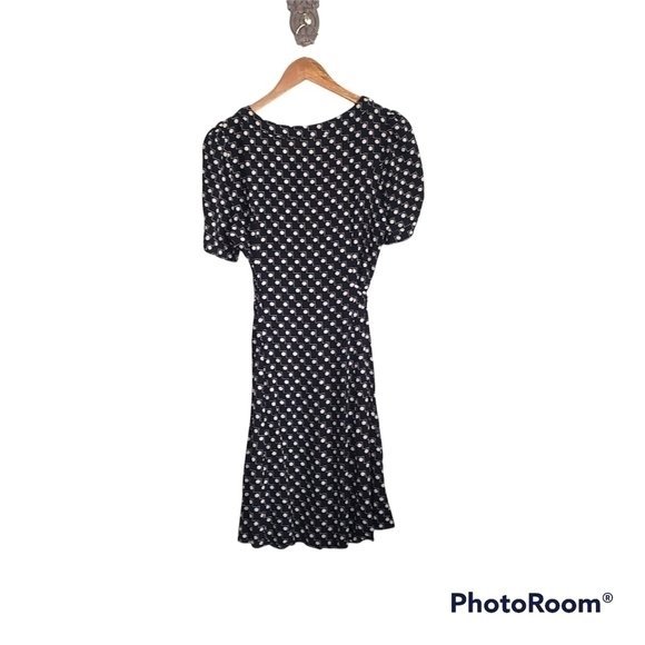 Polka dot print black short sleeve midi dress - Picture 10 of 12